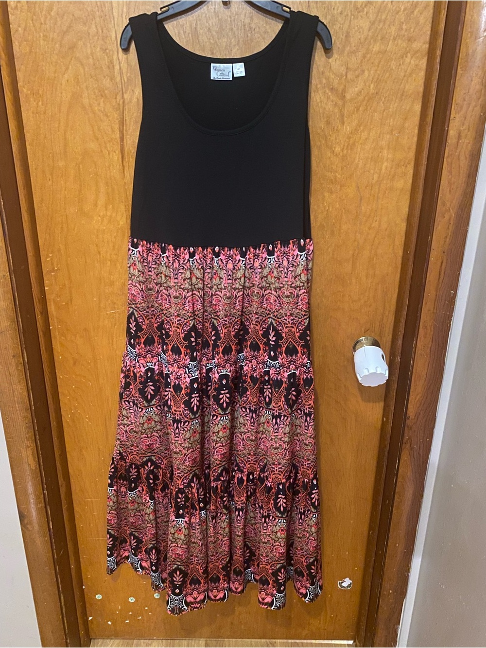 Women with Control Black & Coral Patterned Maxi Dress
